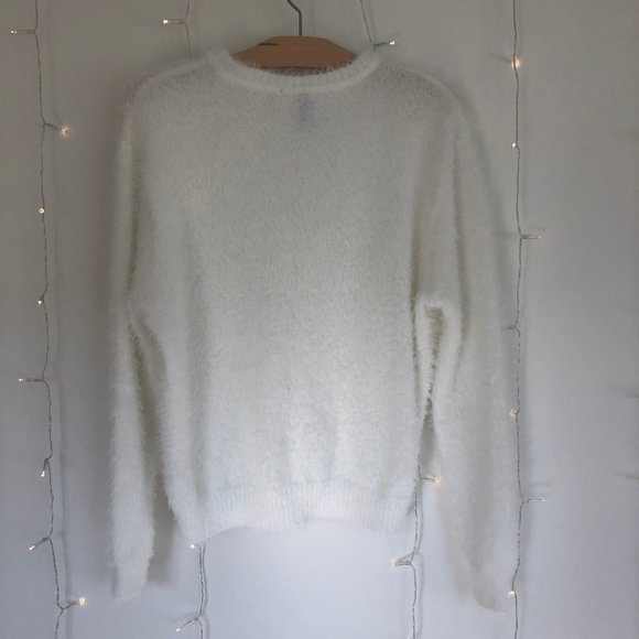 White fuzzy long sleeve top - Picture 2 of 4
